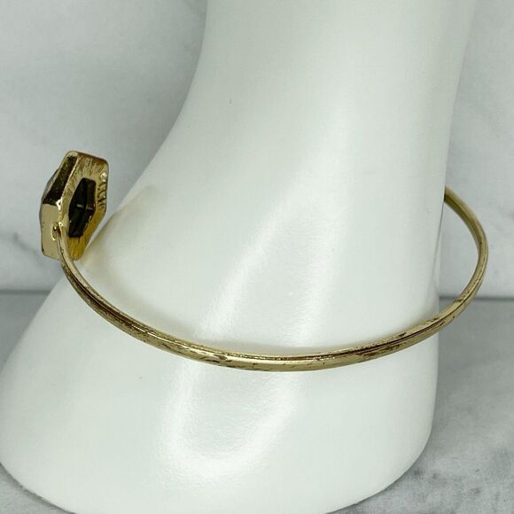 Gold Tone Black and White Geometric Cuff Bangle Bracelet - Picture 7 of 8